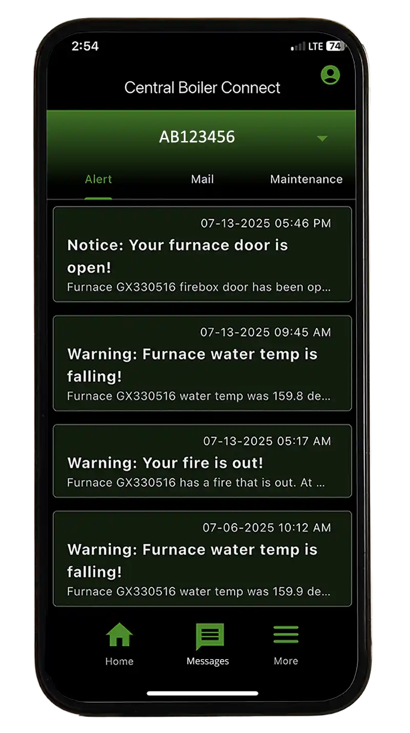 Central Boiler Connect Alerts